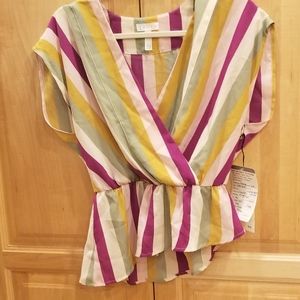 Leith Striped Cropped Wrap Blouse - Size S NWT